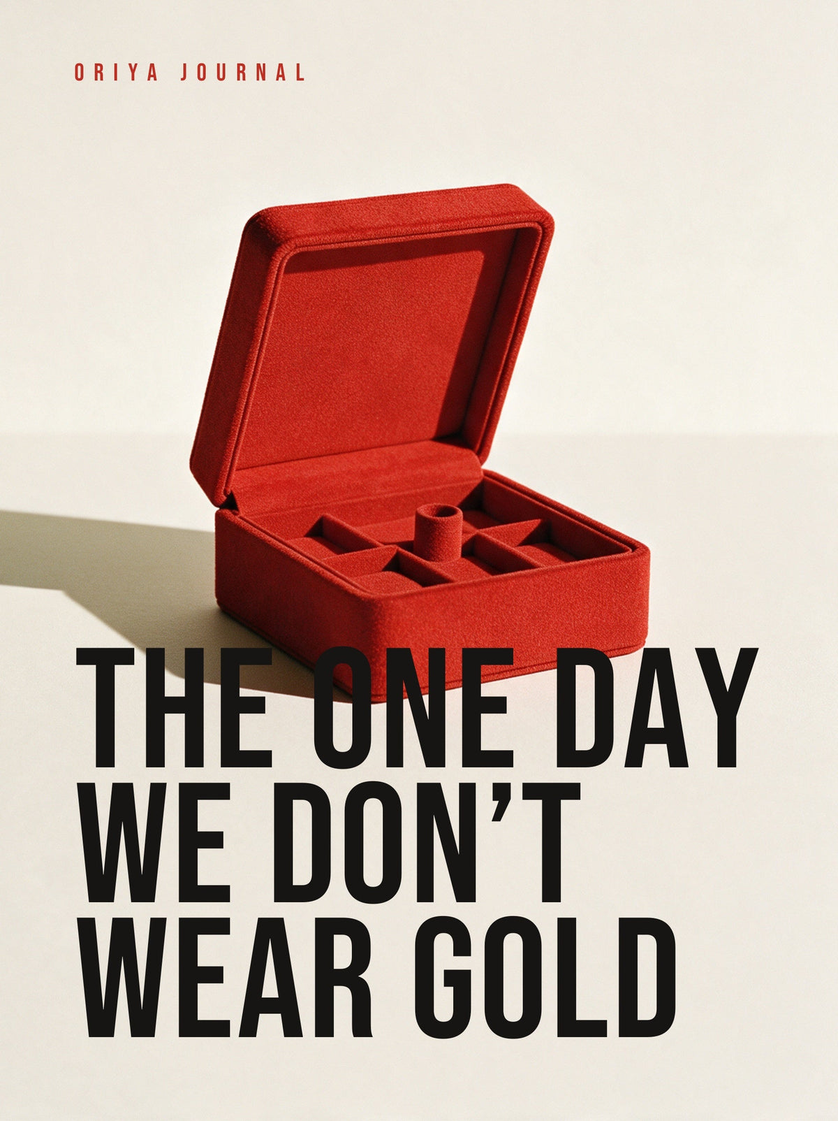 An empty red jewellery box on a pale background — the custom of not wearing gold on Yom Kippur