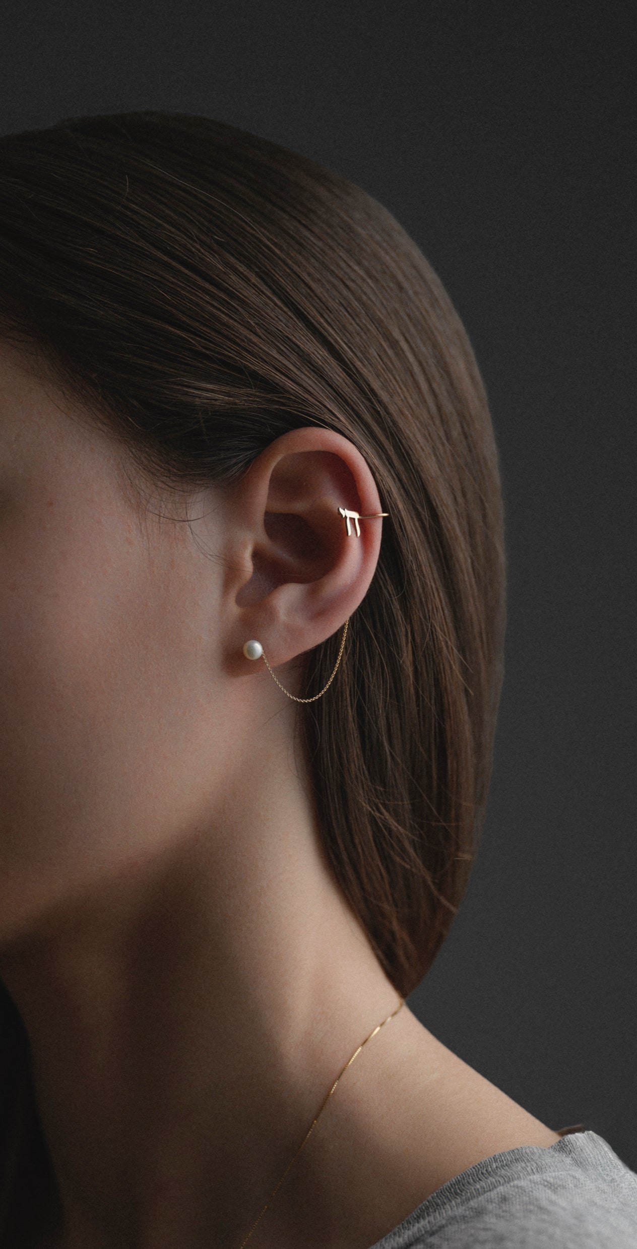 Pearl of Life Cuff Earring — pearl and Chai symbol gold ear cuff — Jewish life earring — Oriya Jewels
