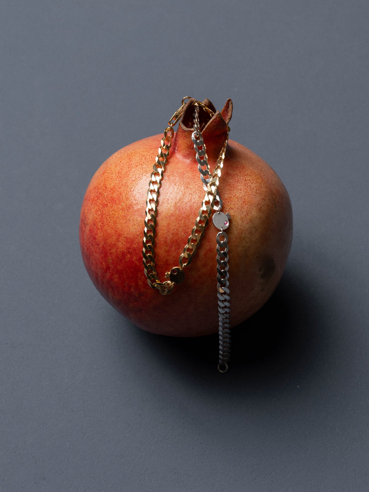 Rimonit Bracelet — pomegranate silver charm bracelet — Jewish holiday jewelry — Oriya Jewels