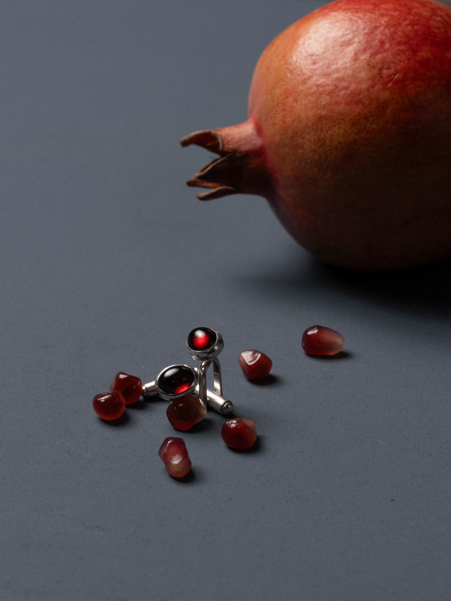 Rimonim Cufflinks — silver pomegranate cufflinks — Jewish holiday jewelry for men — Oriya Jewels