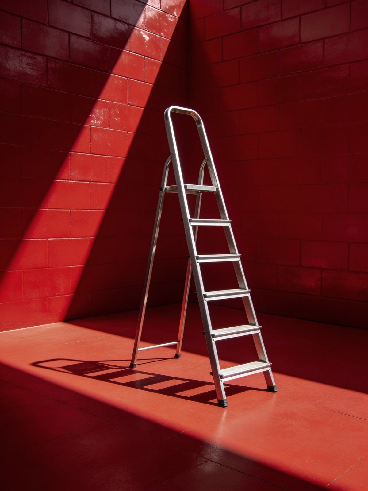 An aluminium step ladder in an empty red room — Parashat Nitzavim–Vayelech, Oriya Jewels Journal