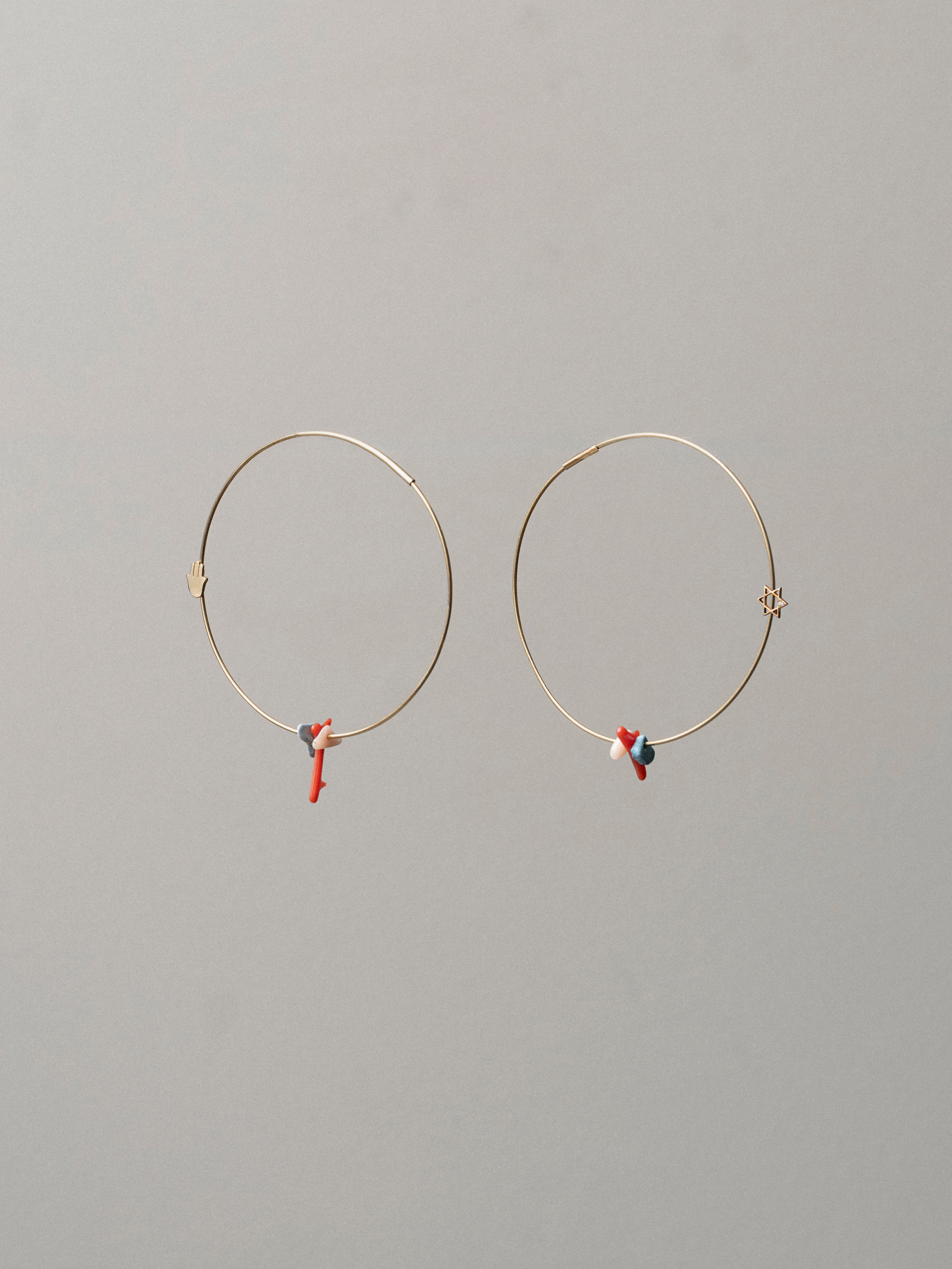 Yaël gold-plated hoop earrings with hamsa and diamond-set Star of David charms — Oriya Jewels