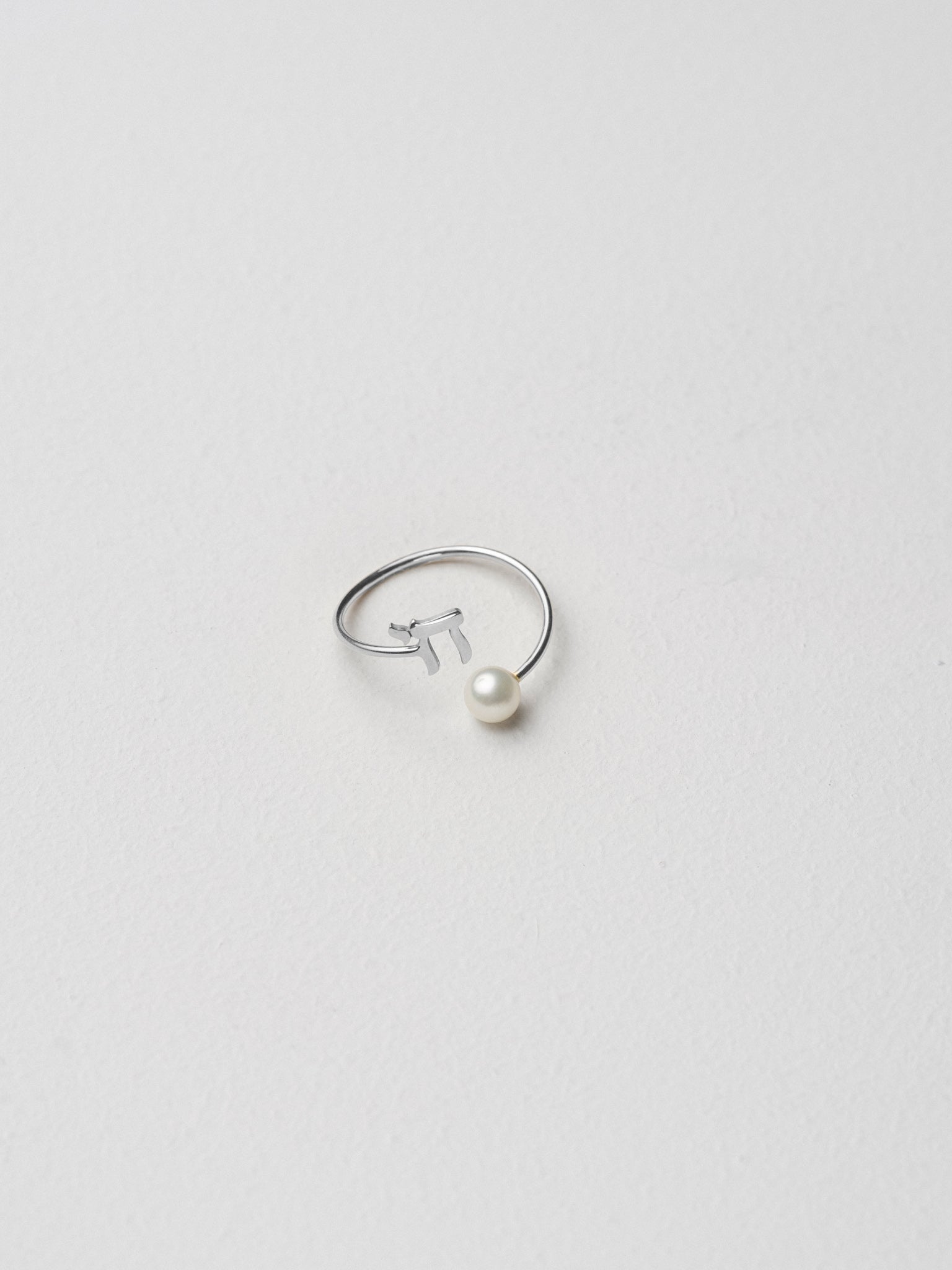 Pearl of Life Ring — detail view — pearl and Chai symbol silver ring — Oriya Jewels