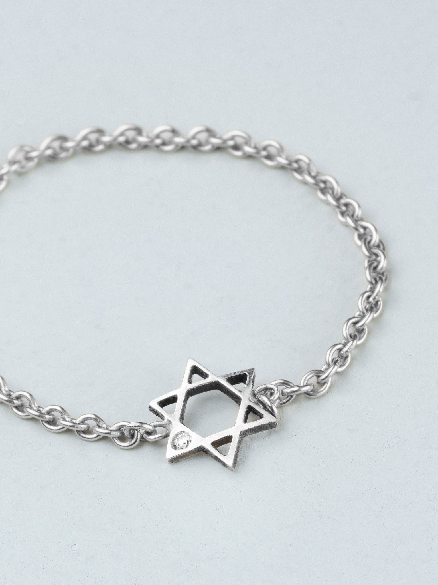 Zipporah Ring — detail view — diamond-lit star of unity silver ring — Oriya Jewels